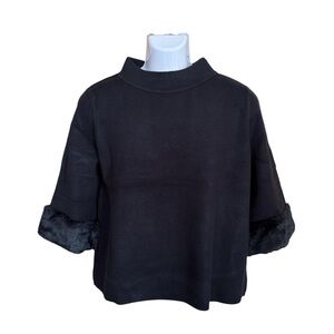 Fate Black Turtleneck Sweater with Faux Fur Cuffs